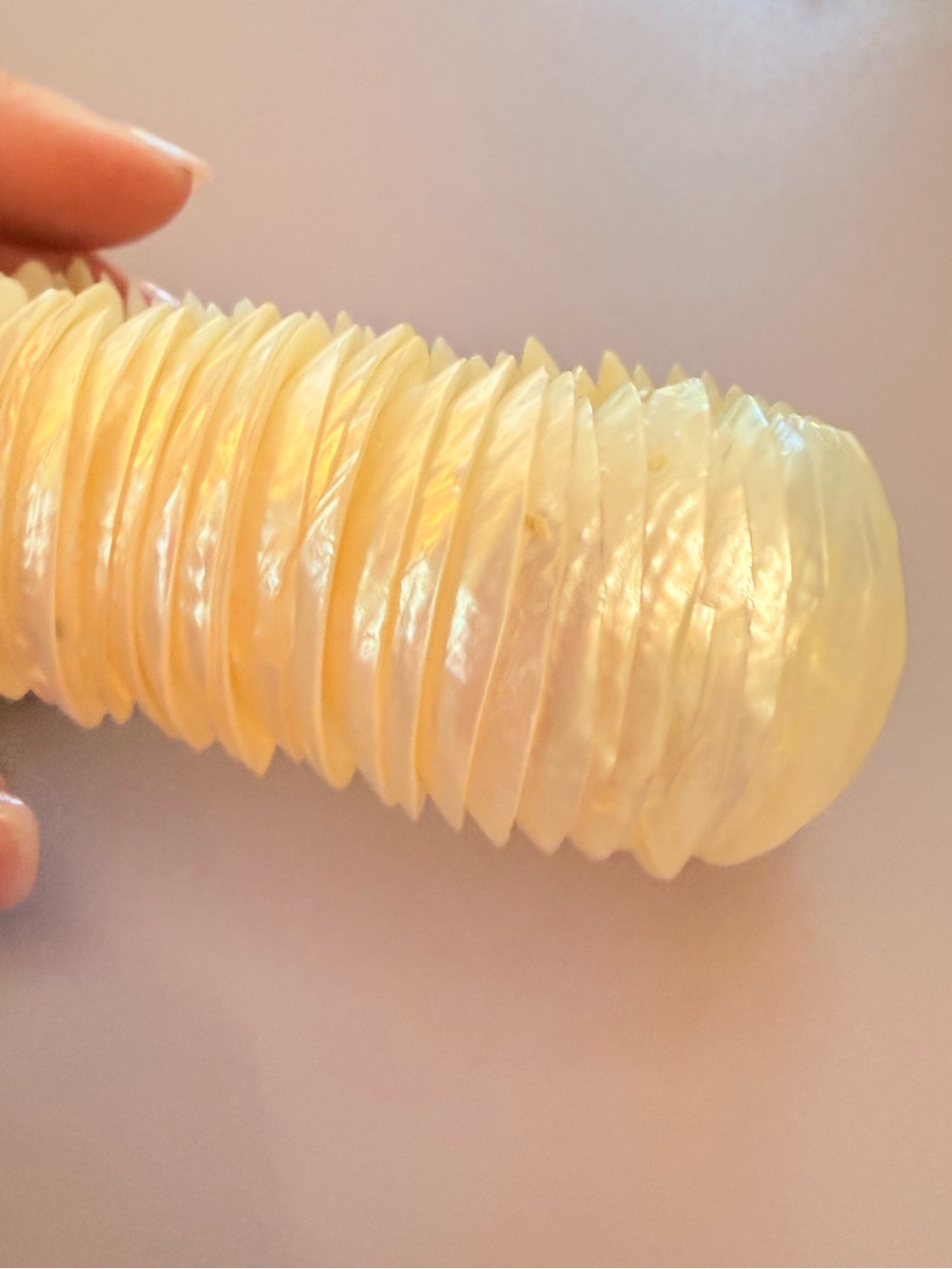 Cream Iridescent Shell Disc Stretch Bracelet